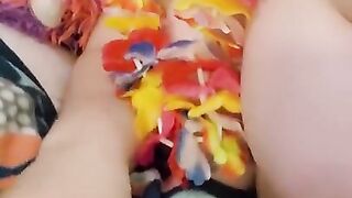 pride month munchies! ~ cute chubby girl eating chips and rubbing her squishy belly