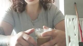 Step mom drink coffee and get fucked by step son in restaurant
