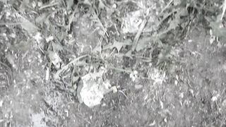Pissing on a wasteland in a secluded place mature bbw milf with a hairy cunt.