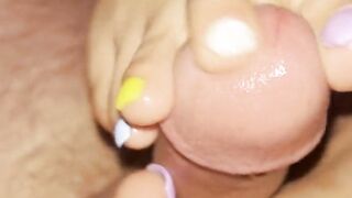Colourful toejob and footjob teasing and tickling my teachers big dick