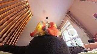 Mistress in opaque pantyhose trampling and facestanding