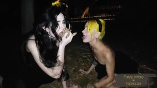 Two very dirty slaves are wildly humiliated in public