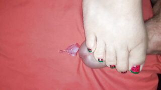 BBW Wife Tramples Cum Out of Hubby's Huge Cock After Finding Him Jerking Off.