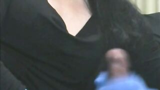 Smoking Wife in Blue Rubber Gloves Handjob 4