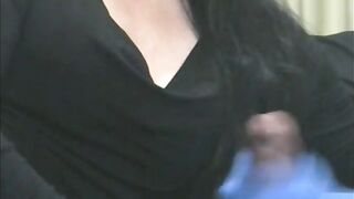 Smoking Wife in Blue Rubber Gloves Handjob 4