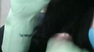 Smoking Wife in Green Rubber Gloves Handjob