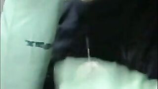 Smoking Wife in Green Rubber Gloves Handjob