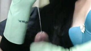 Smoking Wife in Green Rubber Gloves Handjob