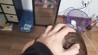Perrita en lenceria la mama frente al espejo
