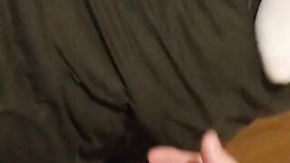 Cumshot on an Asian pussy while she caresses her clit