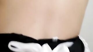 Asian maid shows off her butt and tightens her pussy to play with her sex toys
