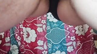 Big hairy pussy and old worn out panties with a huge hole.