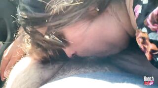 naughty slut pissing and farting in the car, hot blowjob milf