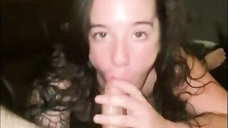 Amateur Brunette practicing her blowjob skills