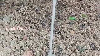 Hairy pussy pissed on Wet Sand with Pee Reverse and Urine Absorption