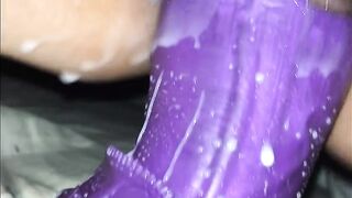 Hairy teen pussy needed extra lube to make this thick dildo fit