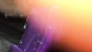 Hairy teen pussy needed extra lube to make this thick dildo fit