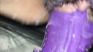 Hairy teen pussy needed extra lube to make this thick dildo fit