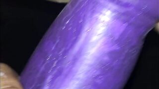 Hairy teen pussy needed extra lube to make this thick dildo fit