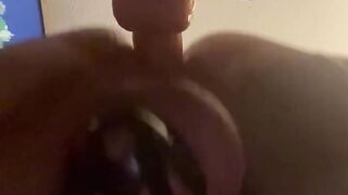Hubby in chasity fucks himself doggy