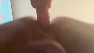 Hubby in chasity fucks himself doggy