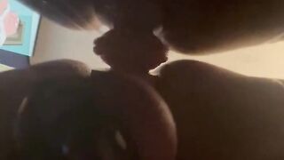 Hubby in chasity fucks himself doggy