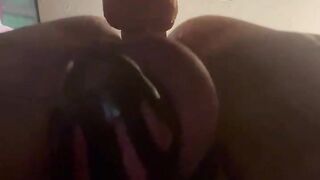 Hubby in chasity fucks himself doggy