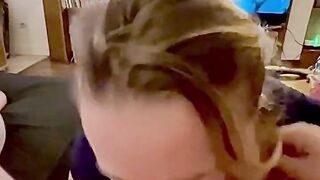 Sensual blowjob of a pretty French milf: big cumshot between Agathe's tits
