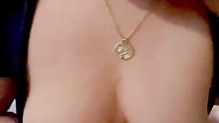 Sensual blowjob of a pretty French milf: big cumshot between Agathe's tits