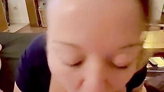 Sensual blowjob of a pretty French milf: big cumshot between Agathe's tits