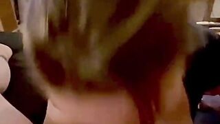 Sensual blowjob of a pretty French milf: big cumshot between Agathe's tits
