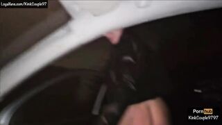 Stop the car for a pee, naked show for a voyeur and feet lick while driving