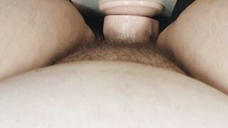 BBW fucking a dildo with her wet hairy pussy