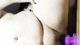 Anal only whore rides giant dildo in its pussy