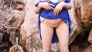 Hot Mom In Blue Dress Masturbates Outside