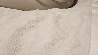 Soaking the hotel matress in my piss, Listen to my slurping pussy