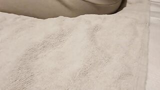 Soaking the hotel matress in my piss, Listen to my slurping pussy