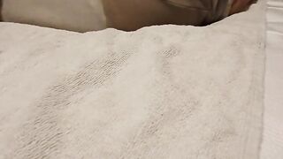 Soaking the hotel matress in my piss, Listen to my slurping pussy
