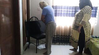 While an electrician is fixing TV, The Hot Woman wants to fuck him, then fuck her big ass and cum