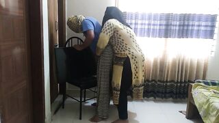 While an electrician is fixing TV, The Hot Woman wants to fuck him, then fuck her big ass and cum