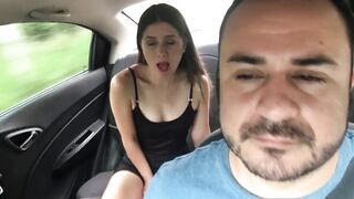 sexy girl has her lush put in her pussy and cums in the back seat of the uber