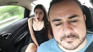 sexy girl has her lush put in her pussy and cums in the back seat of the uber