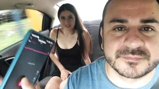 sexy girl has her lush put in her pussy and cums in the back seat of the uber