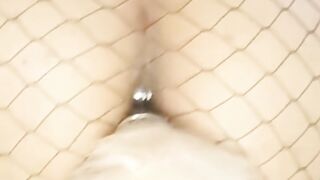 Petite slut playing with butt plug and shows her feet