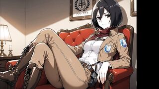 Mikasa Ackerman has only a scarf left of her clothing