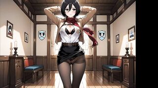 Mikasa Ackerman has only a scarf left of her clothing