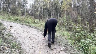 girl in high-heeled boots wants to go to home, but there is dirty slippery slide on the way