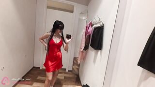 Camera in a public fitting room! Nice brunette tries on underwear!
