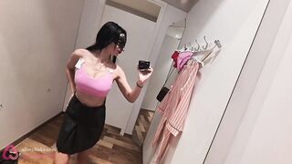 Camera in a public fitting room! Nice brunette tries on underwear!