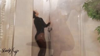 Latex Shower Teasing |Your mistress in latex bodysuit and nylon pantyhose